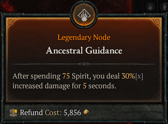 Legendary Paragon Node granting 30% increased damage for 5 seconds after spending 75 Spirit