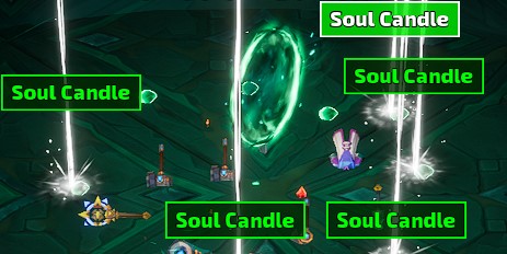 4 Soul Candles on the ground next to a portal. 