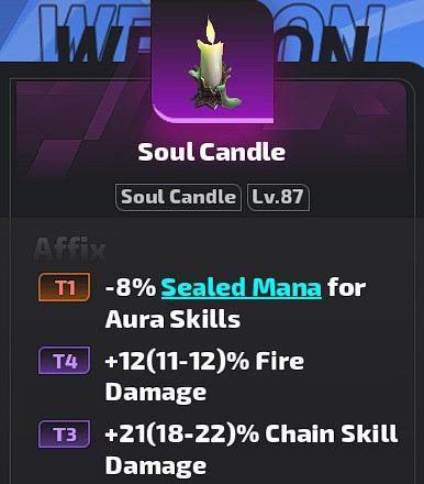 A Soul Candle with 3 modifiers.