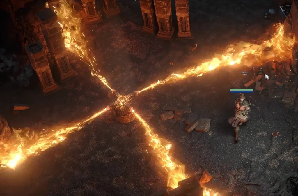 A spinning fire trap in the "Gauntlet" type room in the Trial of the Sekhemas.