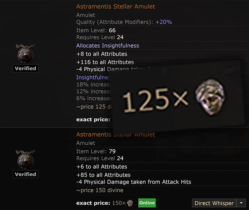 Astramentis is the most expensive leveling unique.