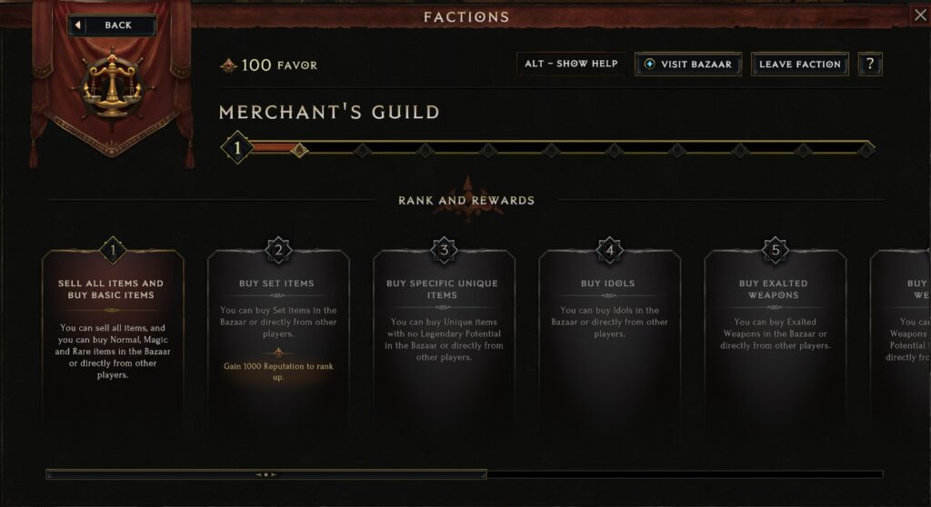 The Merchant's Guild Rank Rewards Screen