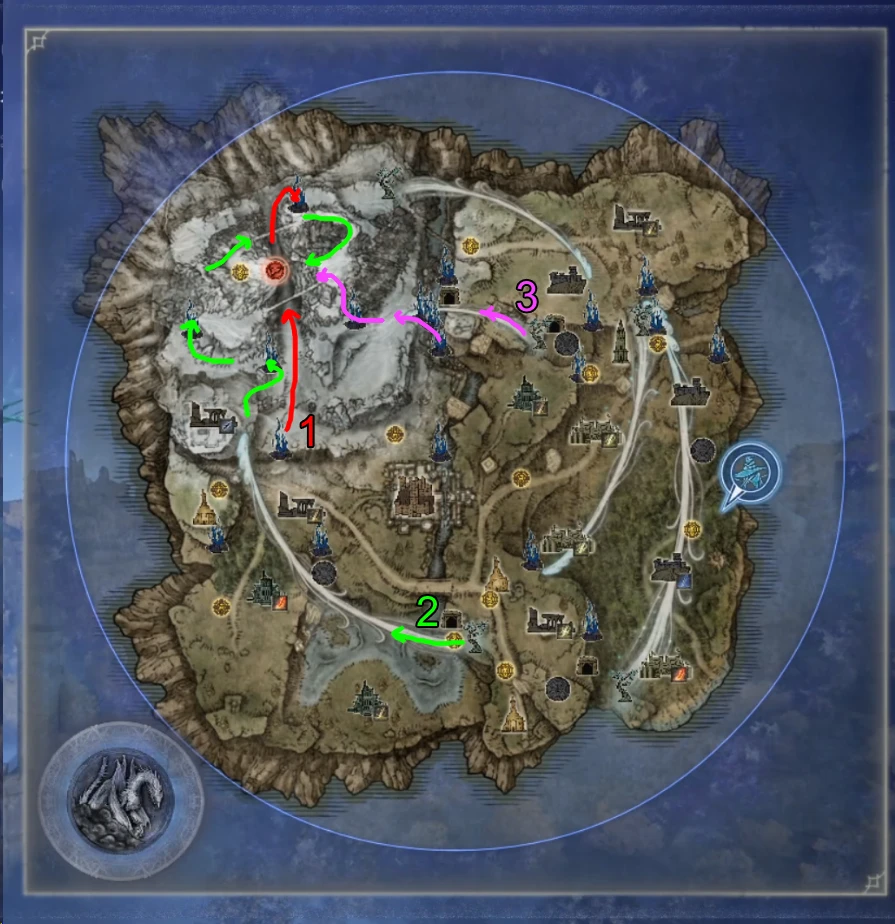 the mountaintop shifting earth event with suggested routes to complete it