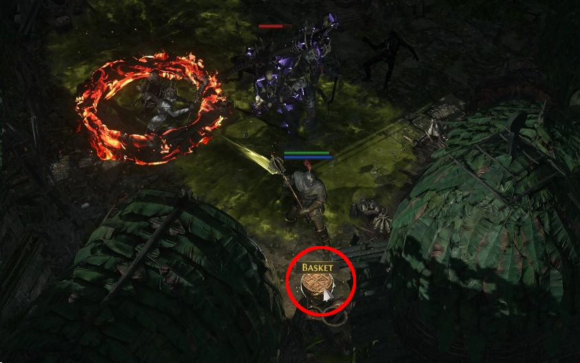 A Boneshatter Warbringer standing next to a basket