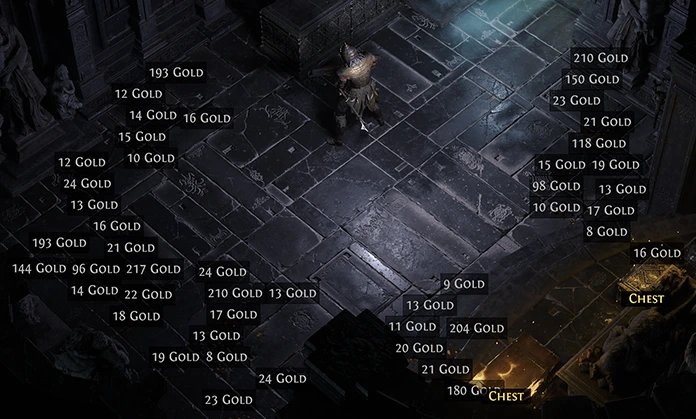 Hidden gold and rare chests in PoE 2's Mausoleum of the Praetor in Act 1.